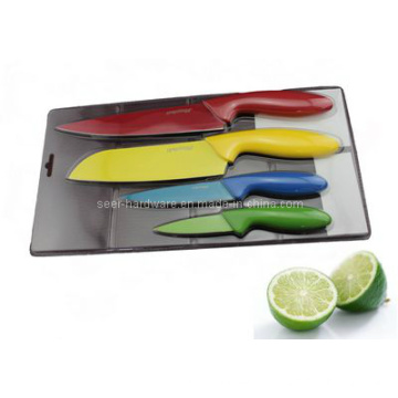 Cuchillo de cocina plástico colorido de la manija 4PCS fijado (SE-3548)